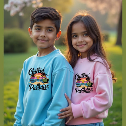 Rakhi Gift 2025 Chillin' in Paradise –  Blue Pink Matching Sibling Sweatshirt