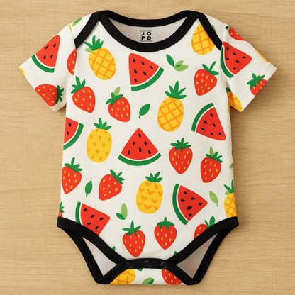 Baby Romper Jersey | Cute Fruit Print Strawberry, Pineapple & Watermelon Design Bodysuit for Newborns