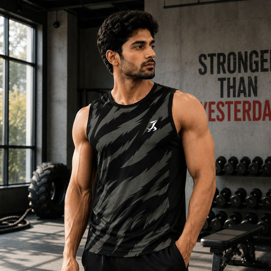 Men's Black Camo Sleeveless Gym Tank Top | Quick Dry Active Wear Training Vest for Workout, Running & Fitness