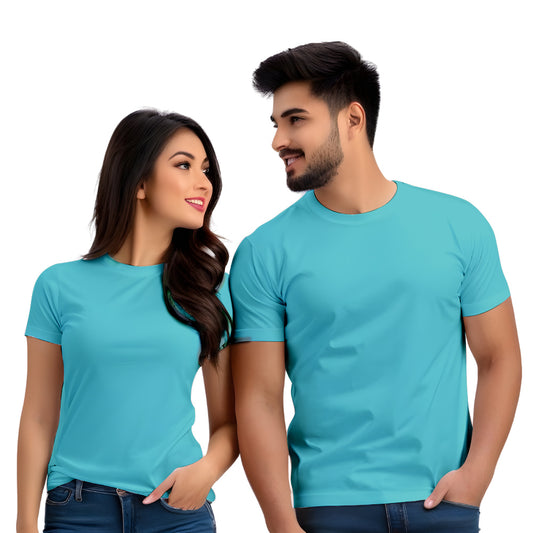 Plain couple t shirt-Aqua blue