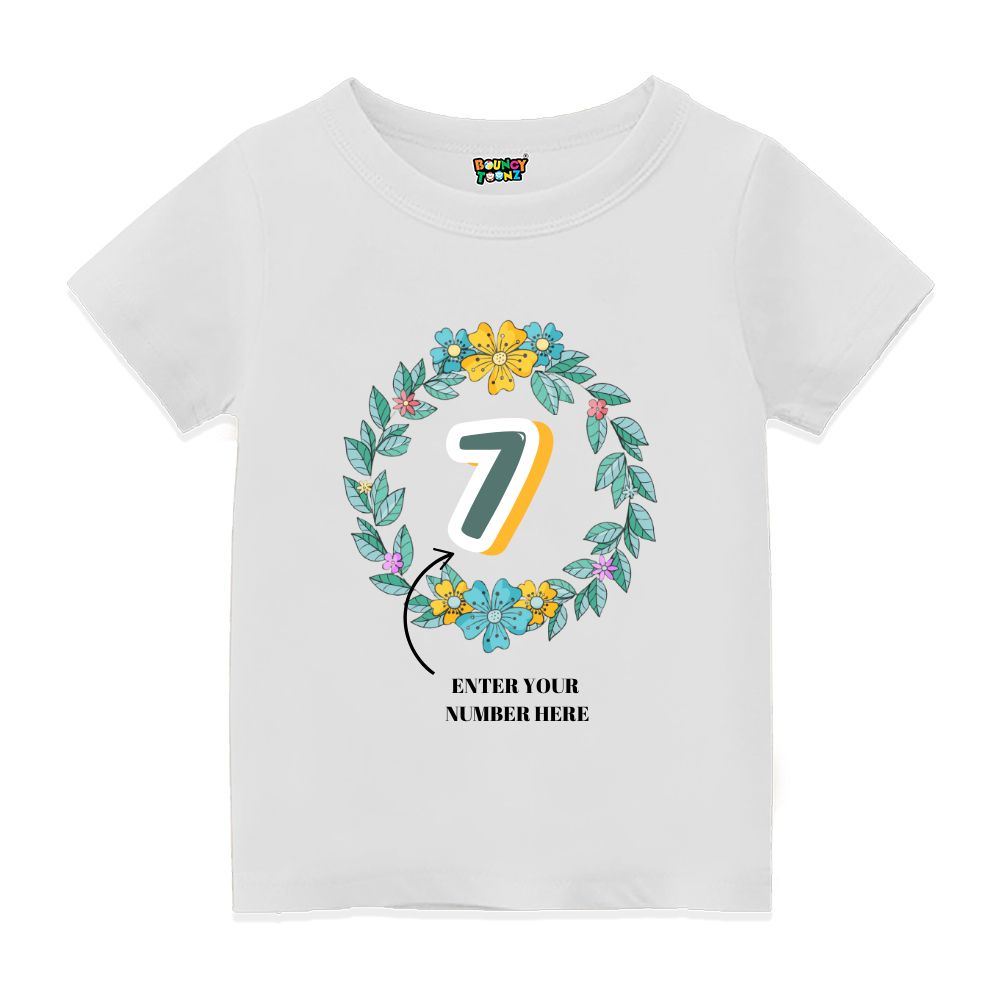 Floral Alphabets Kids Customised Age Tshirts