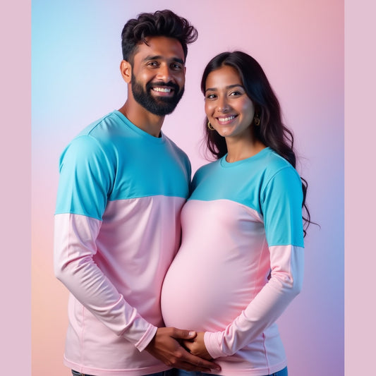 Maternity couple Matching Cut Sew  t-shirts Fullsleeve in blue and pink 