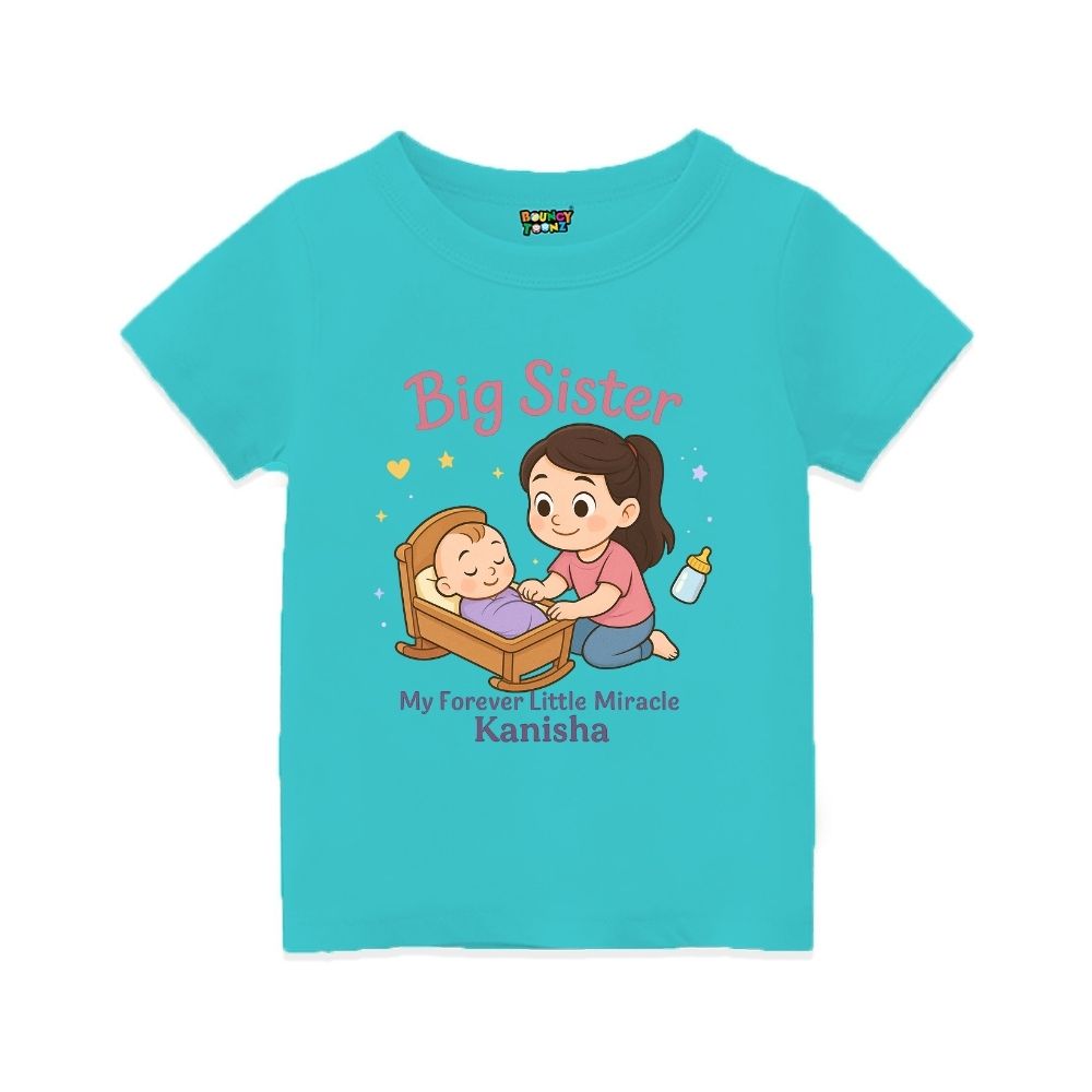 Aquablue 'Big Sister' t-shirt with personalized text "My Forever Little Miracle"