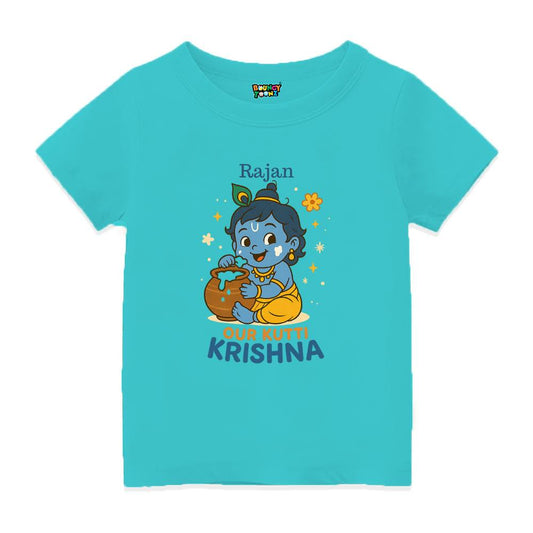 Aquablue Tshirt, 'Our Kuttu Krishna' text and Krishna Graphic Printed
