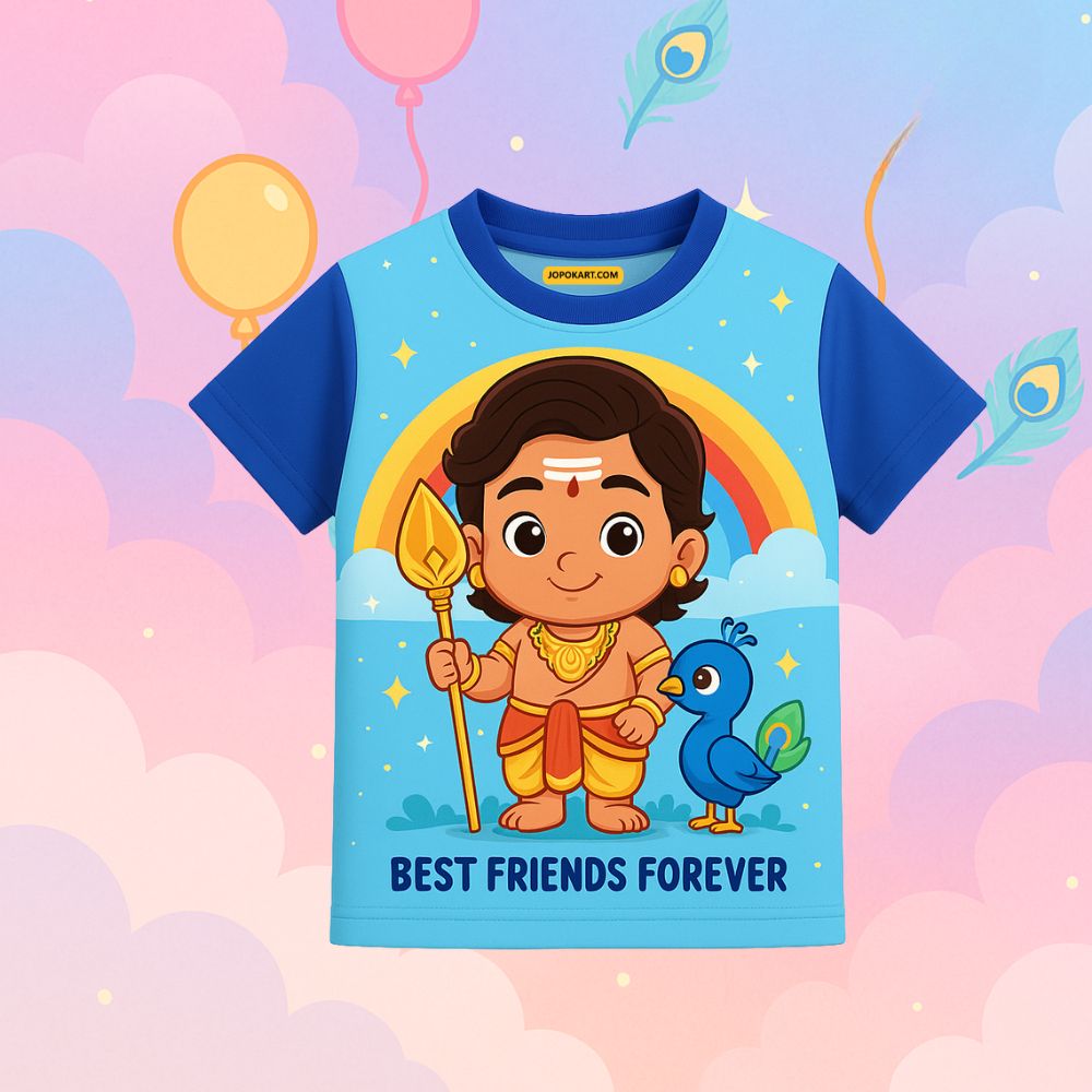 Aquablue little muruga and peacock print kidss jersey
