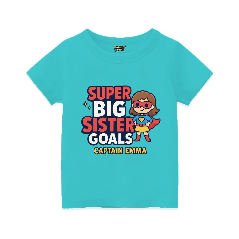 Aquablue t-shirt,  Superhero Design Printed with "Super Big Sister Goals" and Captain text