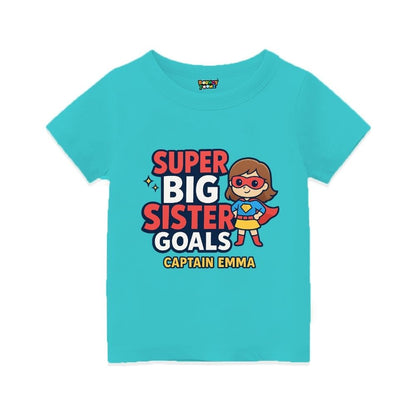 Aquablue t-shirt,  Superhero Design Printed with "Super Big Sister Goals" and Captain text