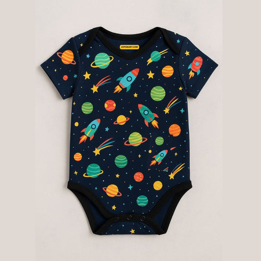 Baby onesie with space-themed design 