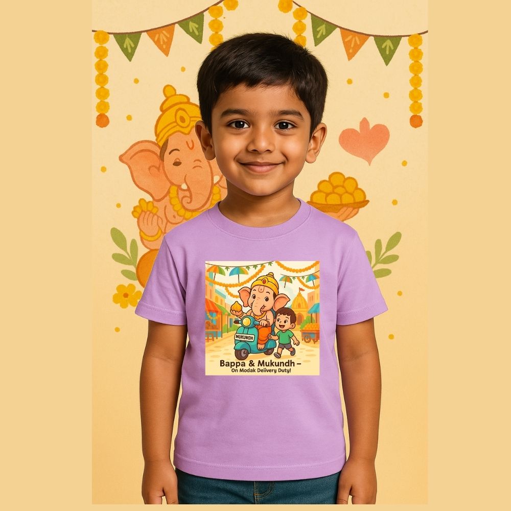 Bappa On Modak Delivery Duty Kids Tshirt Lavender