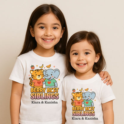 Custom ‘Berry Best Siblings’ shirt set with berry icons & names – perfect Rakhi gift 2025 for brothers and sisters