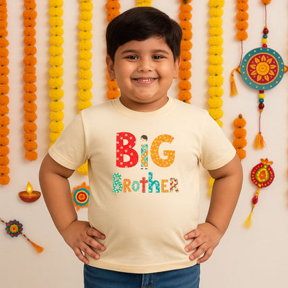 Big brother posing in a Beige Rakhi edition t-shirt designed for Raksha Bandhan celebrations.