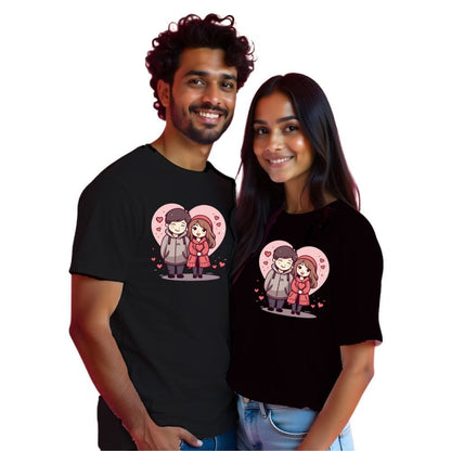 Cute Animated Couple Printed Customisable Couple Tshirts
