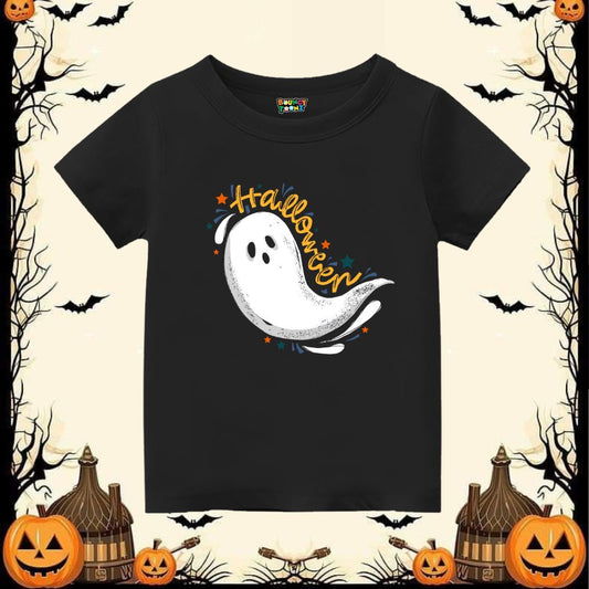 Black Kids Halloween Tshirts Floating Goast design Printed with Text Halloween