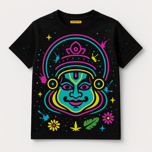 Black Kids Jersey with colorful Neon Print Kathakali face design