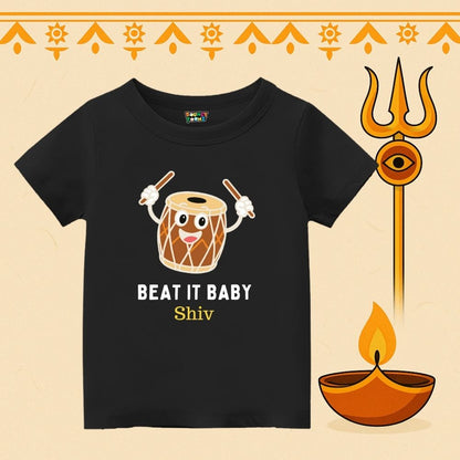 Black Kids t-shirt with a cartoon drum and text Beat it Baby