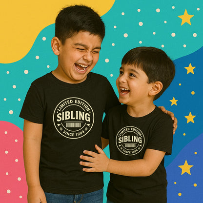 Black Siblings t-shirts with 'Limited Edition Sibling Since 1999' text and Badge design