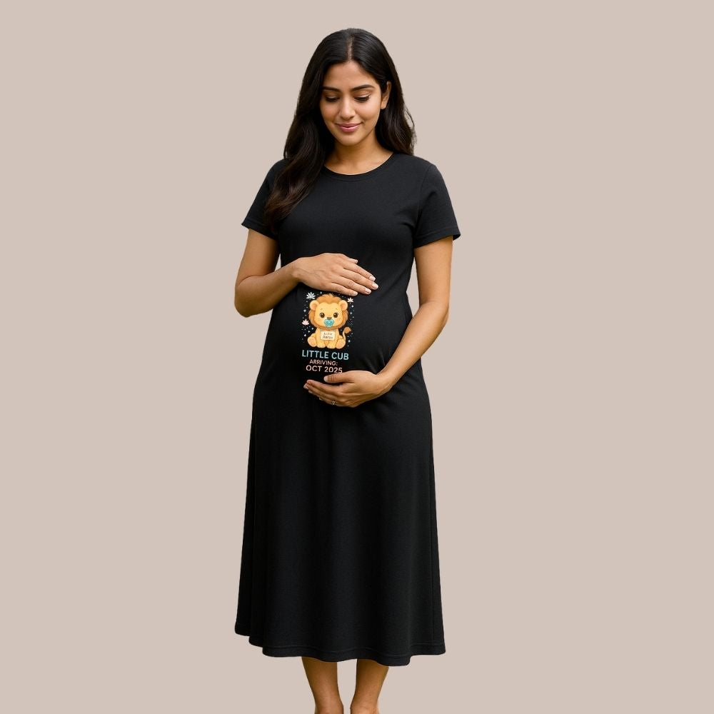 Black dress with a Little Cub Arriving Print