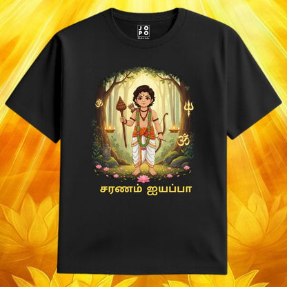 Black t-shirt Saranam Ayyappa Text Printed with Lord Ayyappa graphic Design