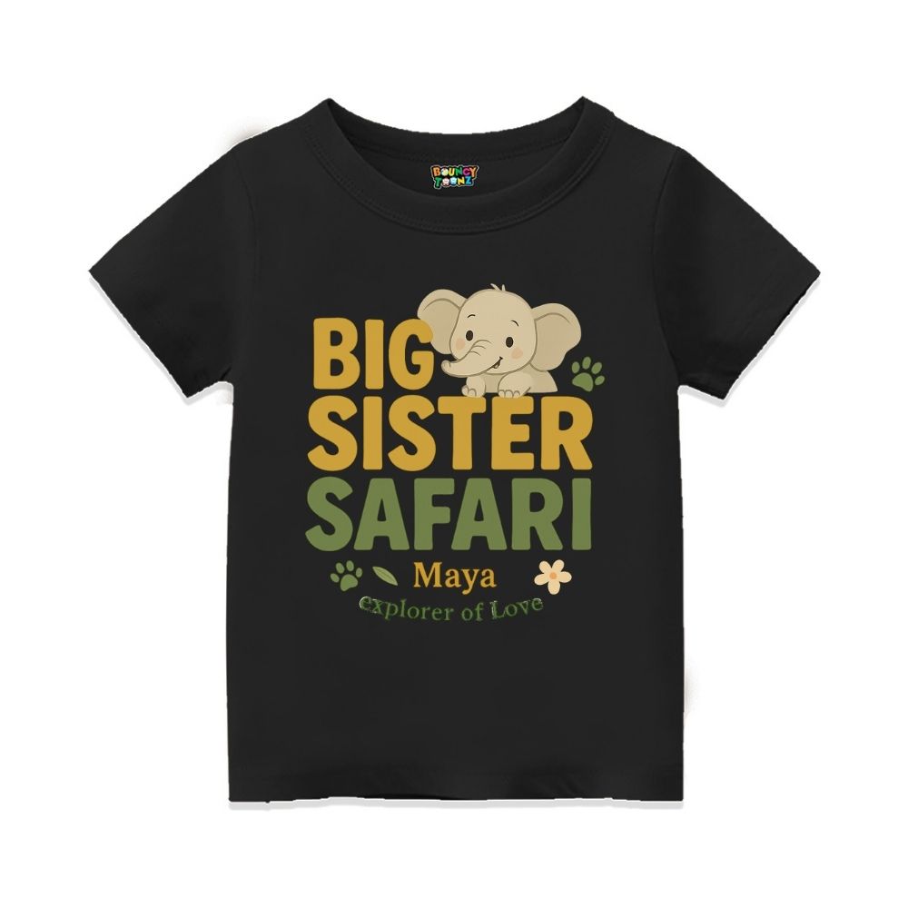 Black  t-shirt with 'Big Sister Safari' text and elephant graphic
