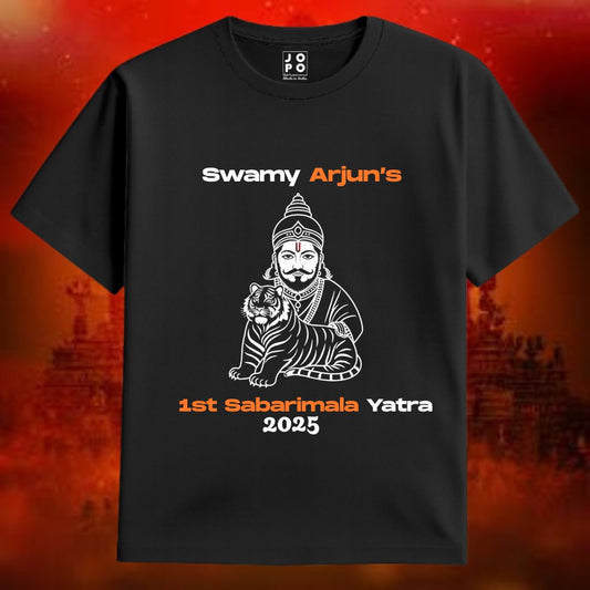 Black t-shirt with Personalised 1st Sabarimala Yatra Text