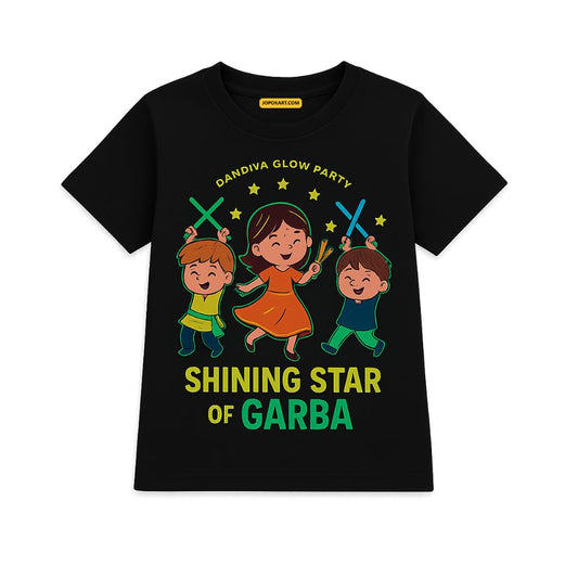 Black t-shirt with Shining Star text and colorful graphic