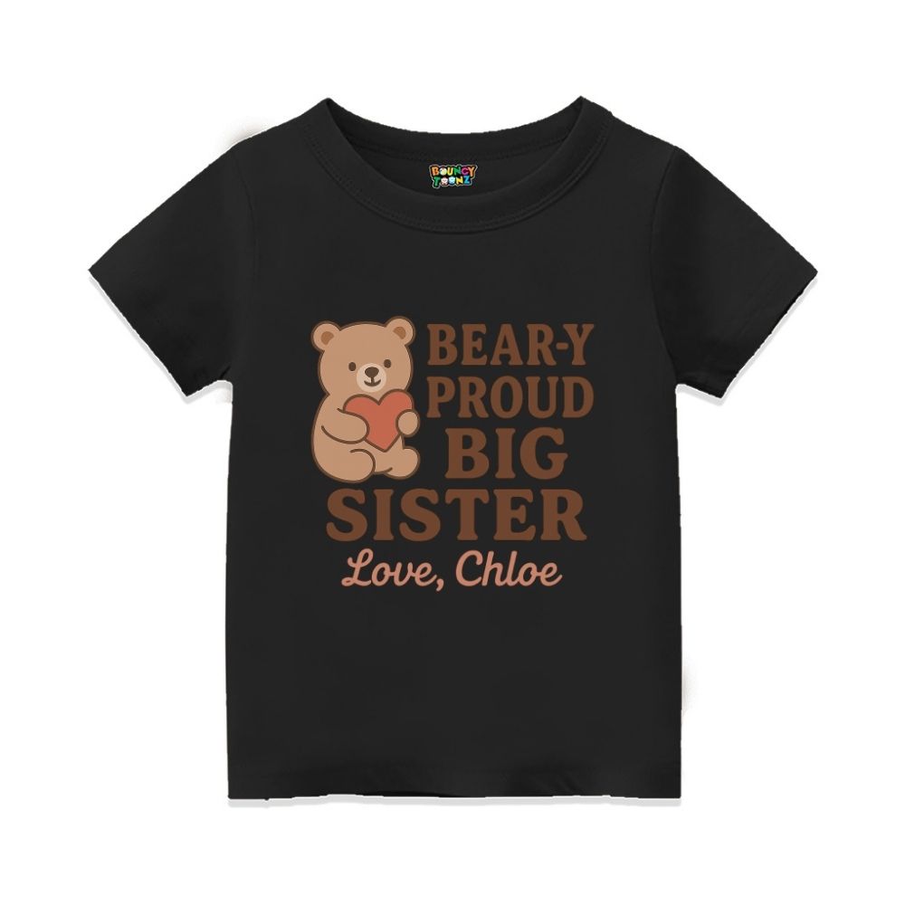 Black t-shirt with a bear graphic and text