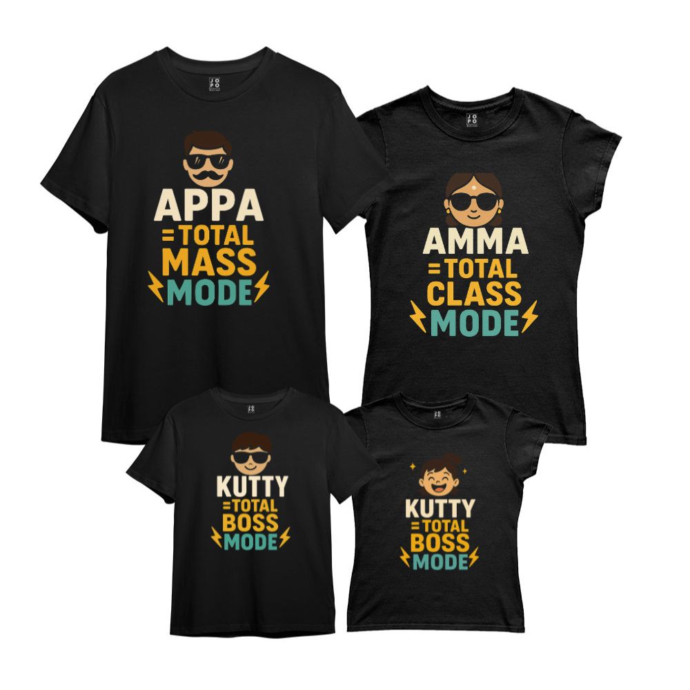 Black t-shirts with colorful text and printed graphics 