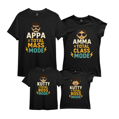 Black t-shirts with colorful text and printed graphics 