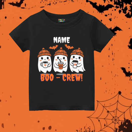 Boo Crew Text Printed Halloween Kids Tshirt Black