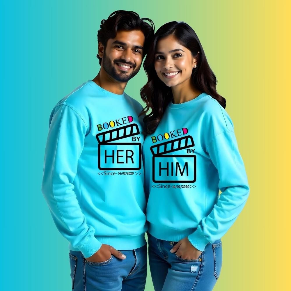 Couple Sweatshirts - Booked by Him & Her Matching Set - Aquablue