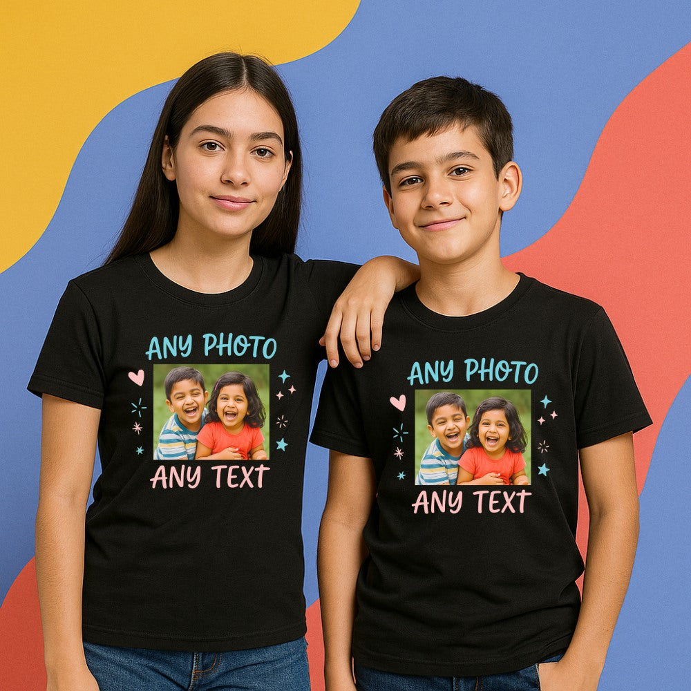 Bro Sis Black t-shirts with customizable photo and text 