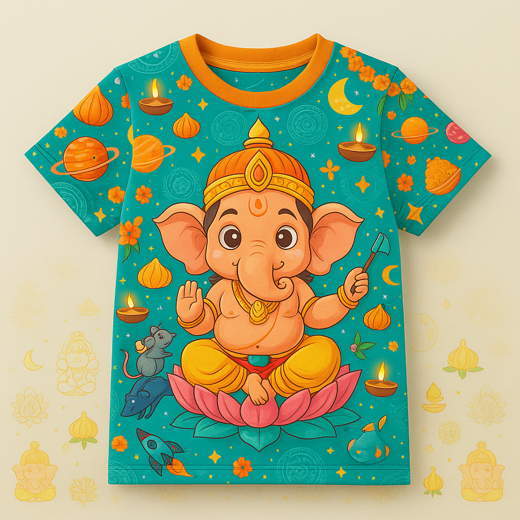 Colorful Kids Jersey For Ganesh Chathurthi Celebration with Ganesha Image