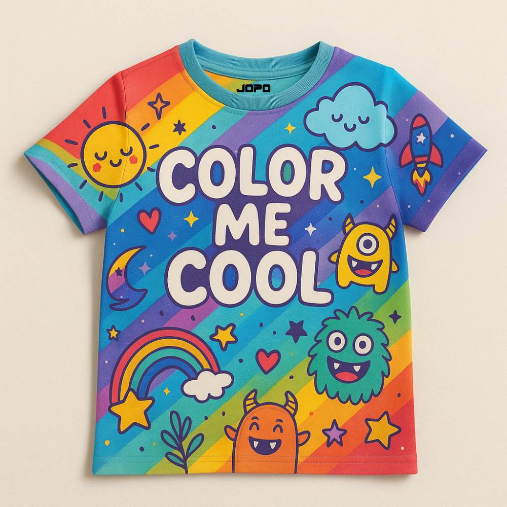 Colorful Kids Jersey with Cartoon Characters and 'Color Me Cool'