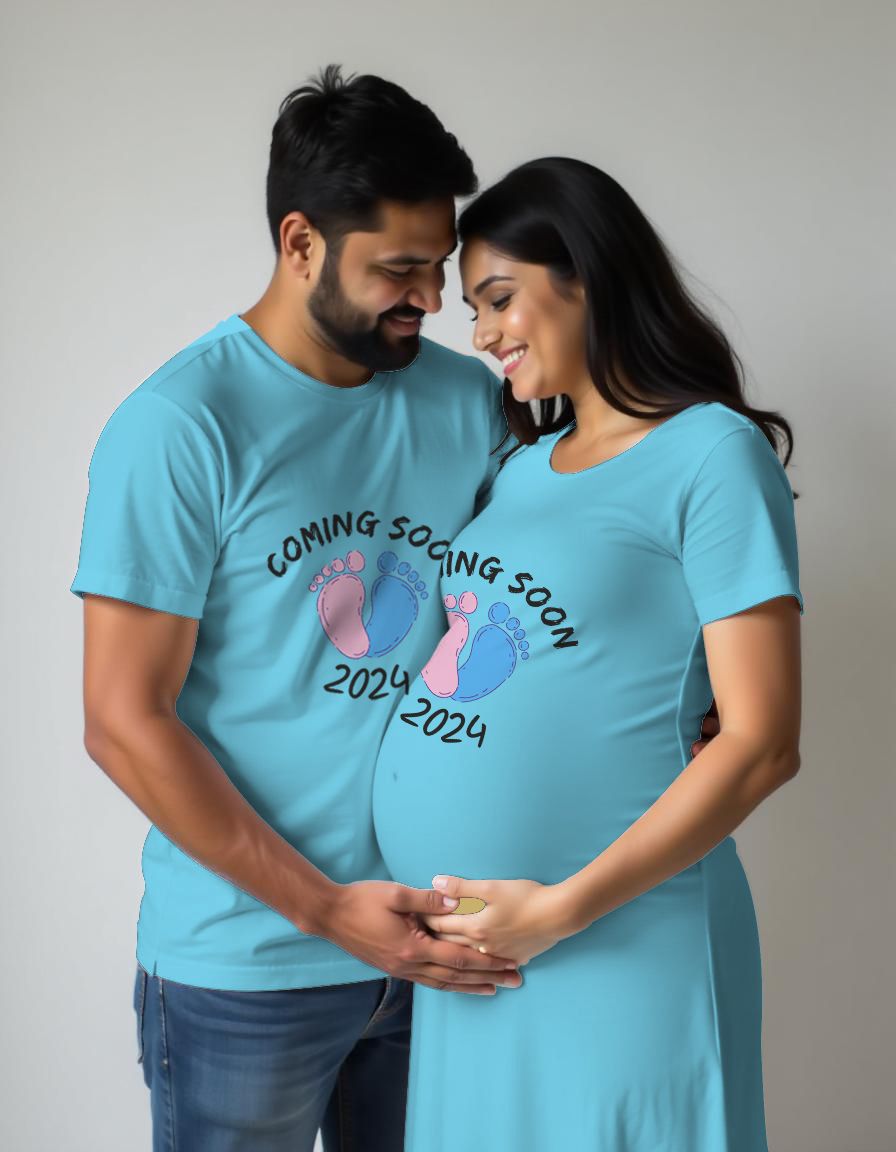 Coming Soon 2025 Customised Year Maternity Couple Tshirt and Dress