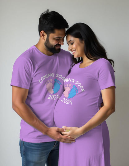 Coming Soon 2025 Customised Year Maternity Couple Tshirt and Dress