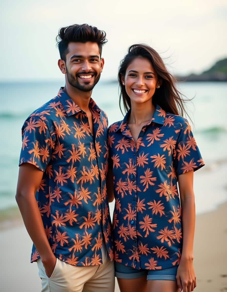 Couple Shirts for Couple - NavyBlue NeonOrange