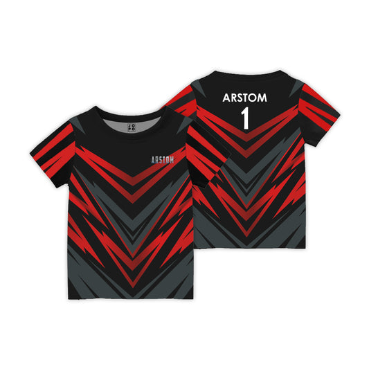 Black Red and Grey Kids Sports Jersey with Name and Number Print 