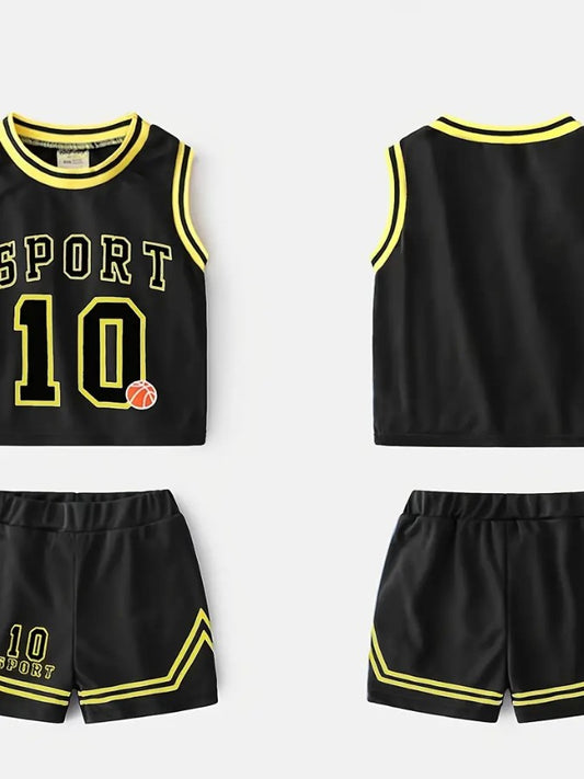 Black Sleeveless Number Print Kids Jersey 
