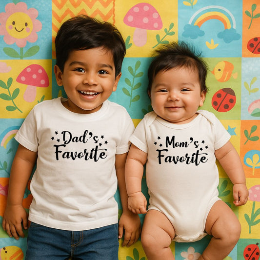 'Dad's Favorite' Tshirt and 'Mom's Favorite' Romper Burly Wood Twinning set