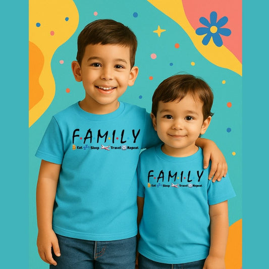 Eat Sleep Travel Repeat kids' T-shirt set – perfect Rakhi gift 2025 for siblings who love fun adventures together