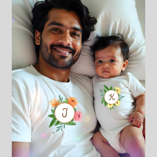 Dada Kiddoo Customised Floral Initials Tshirt and Romper Combo