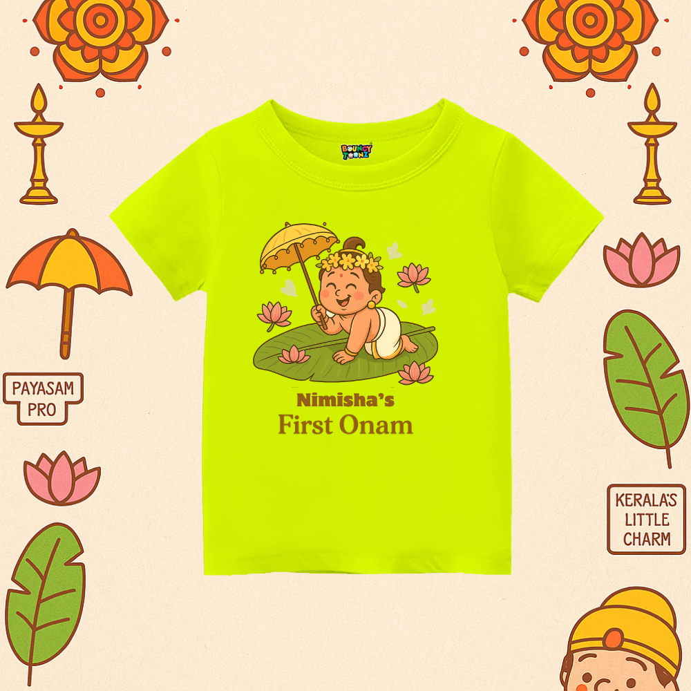 First Onam Special Print Kids Tshirt Neongreen