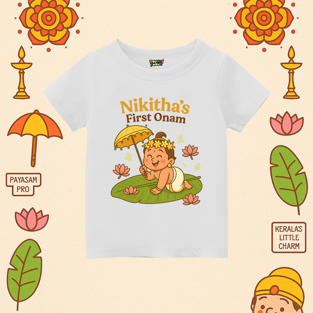 First Onam Special Print Kids Tshirt White