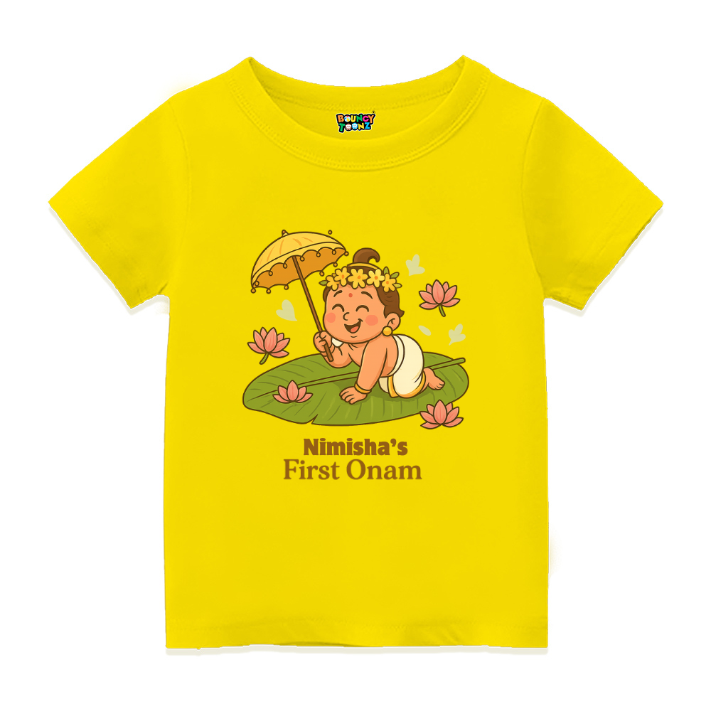First Onam Special Print Kids Tshirt Yellow