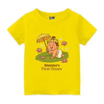 First Onam Special Print Kids Tshirt Yellow