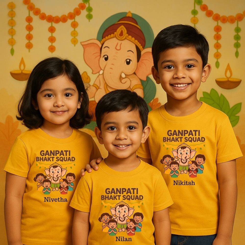 Mustard 'Ganpati Bhakt Squad' Tshirts for Ganesh Chathurthi Celebration
