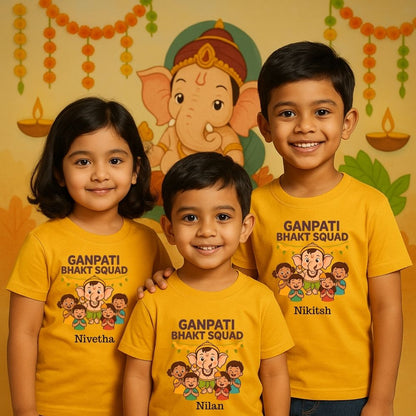 Mustard 'Ganpati Bhakt Squad' Tshirts for Ganesh Chathurthi Celebration