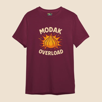 Maroon t-shirt with 'Modak Overload' for Ganesh Chathurthi