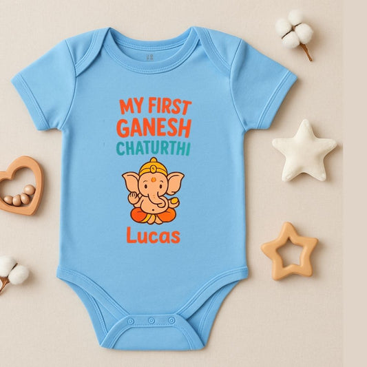Pastelblue baby onesie for Ganesh Chaturthi 
