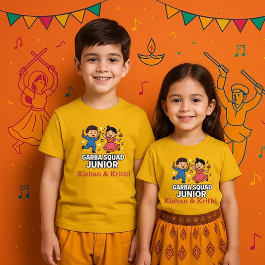 'Garba Squad Junior' Navratri Siblings T-shirts Mustard